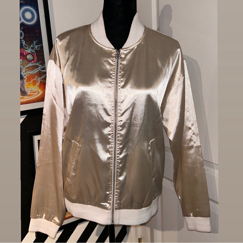 Stussy - Cream Satin Varsity Jacket w/ back embroidery - Men’s Size Medium